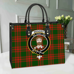 Menzies Green Modern Tartan Crest Leather Bag