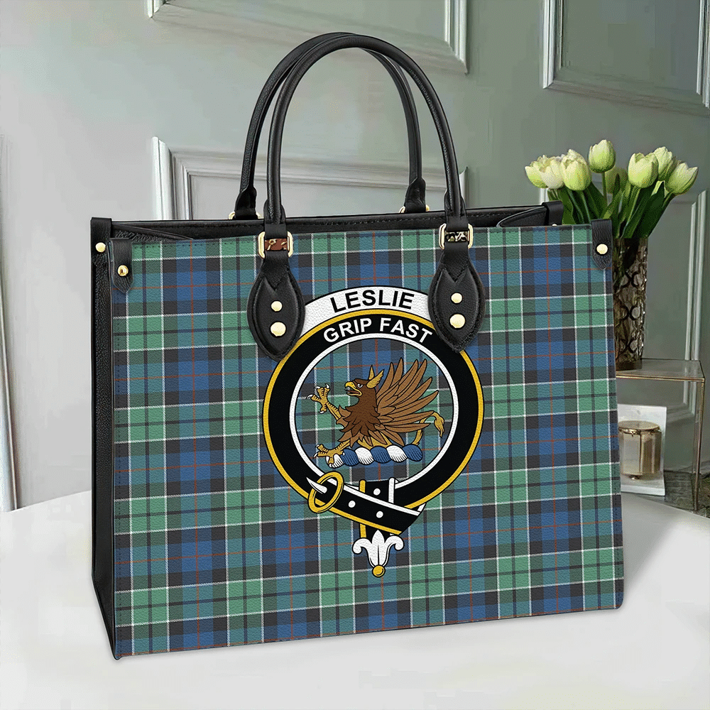 Leslie Hunting Tartan Crest Leather Bag