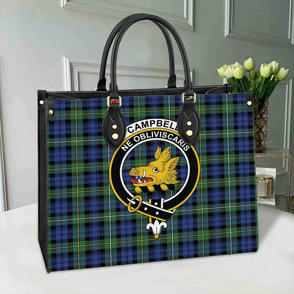 Campbell Argyll Ancient Tartan Crest Leather Bag