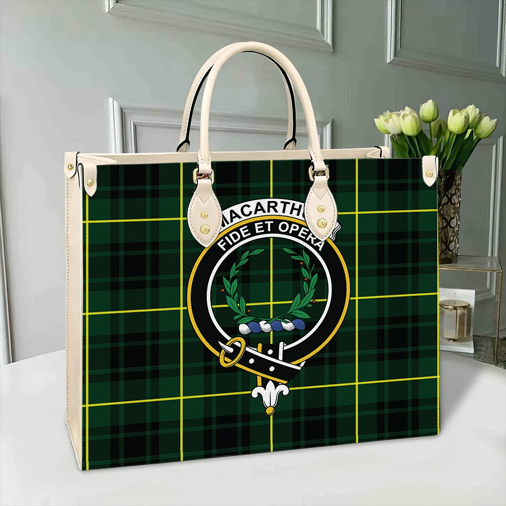 MacArthur Modern Tartan Crest Leather Bag