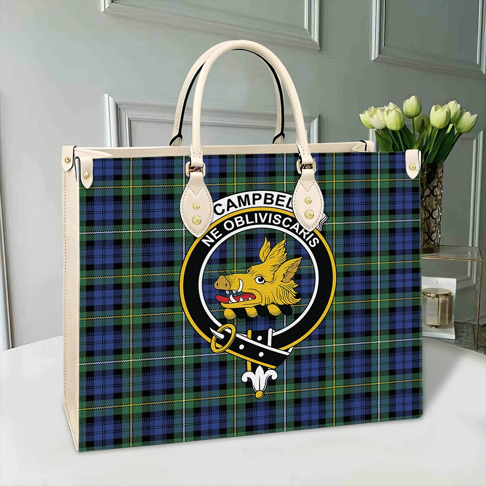 Campbell Argyll Ancient Tartan Crest Leather Bag