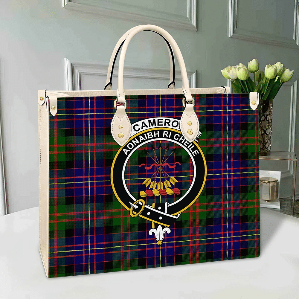 Cameron of Erracht Modern Tartan Crest Leather Bag