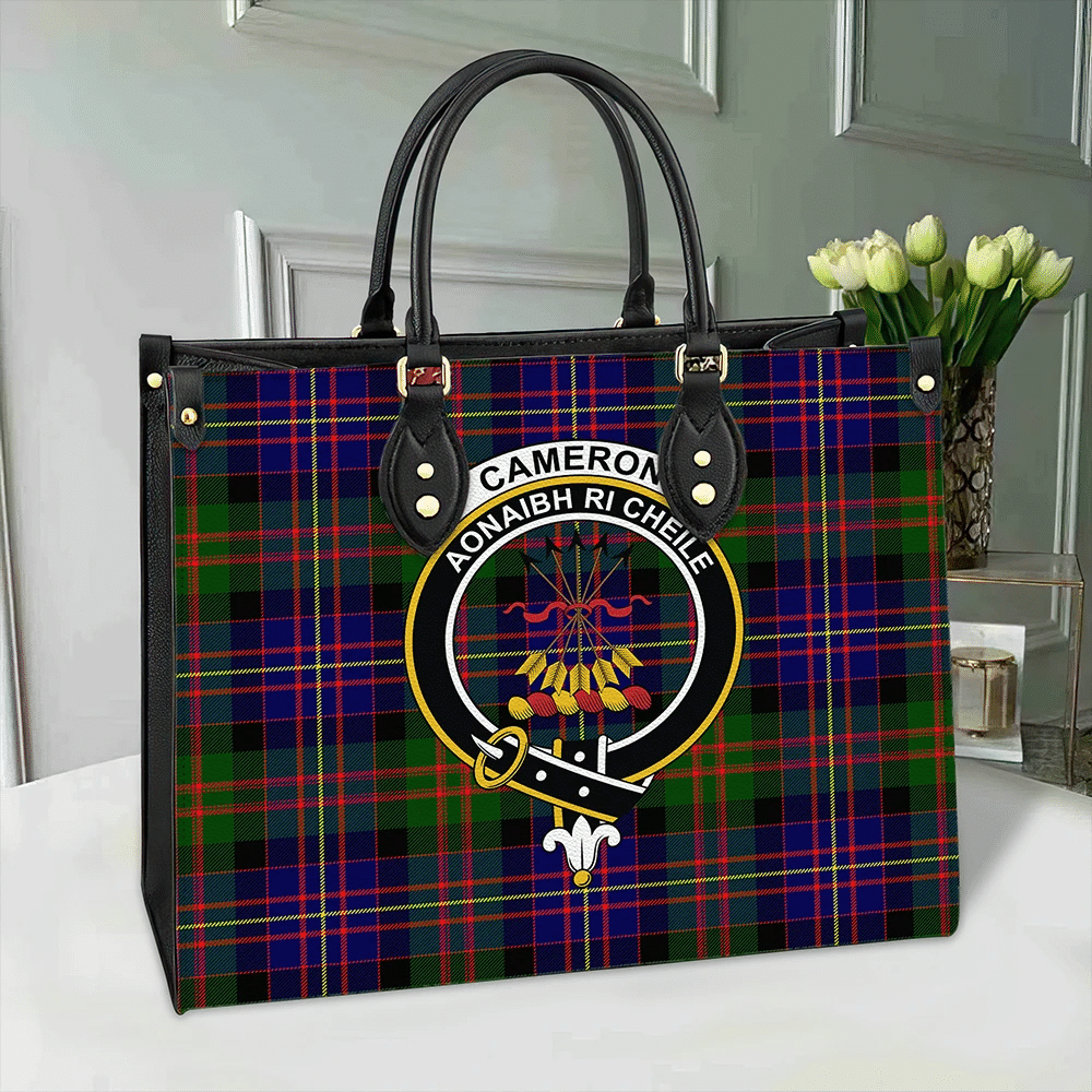 Cameron of Erracht Modern Tartan Crest Leather Bag