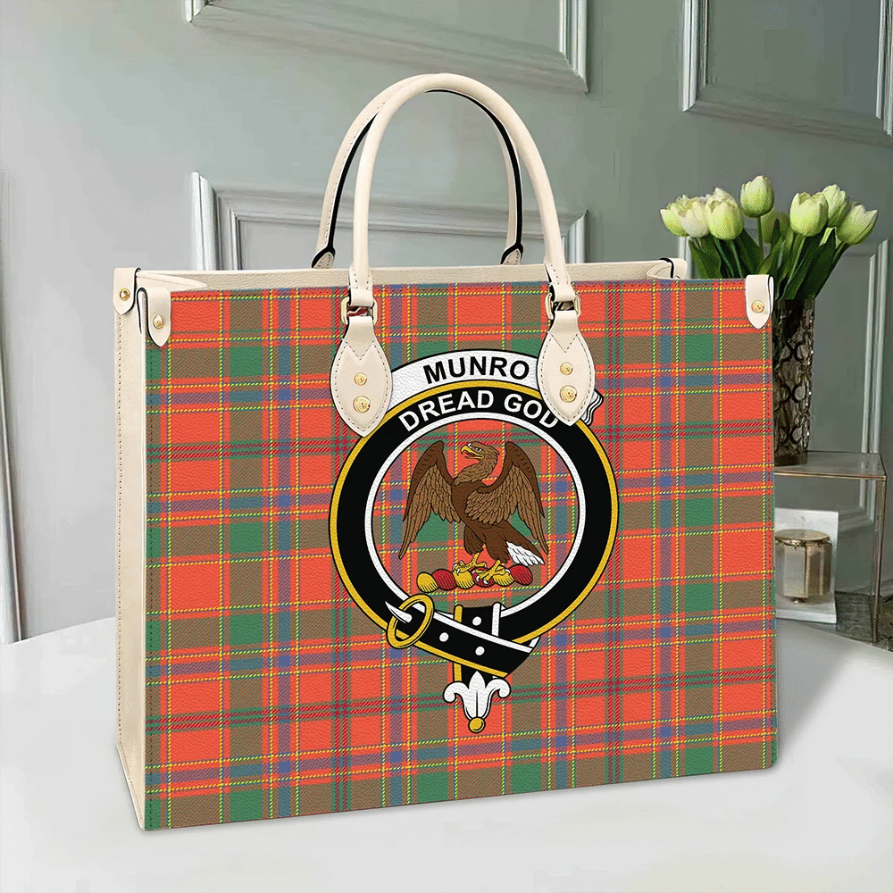 Munro Ancient Tartan Crest Leather Bag