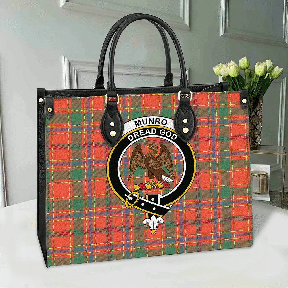 Munro Ancient Tartan Crest Leather Bag