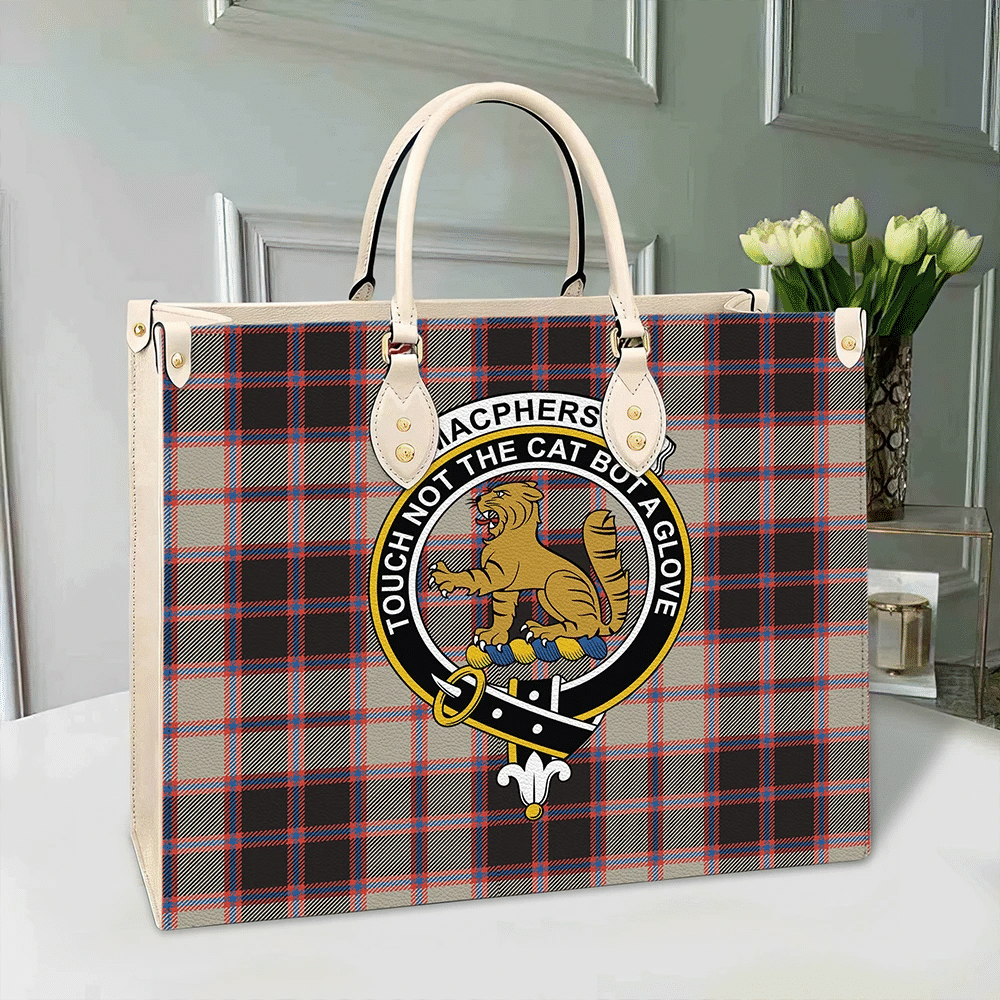 MacPherson Hunting Ancient Tartan Crest Leather Bag