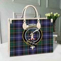 MacRae Hunting Modern Tartan Crest Leather Bag