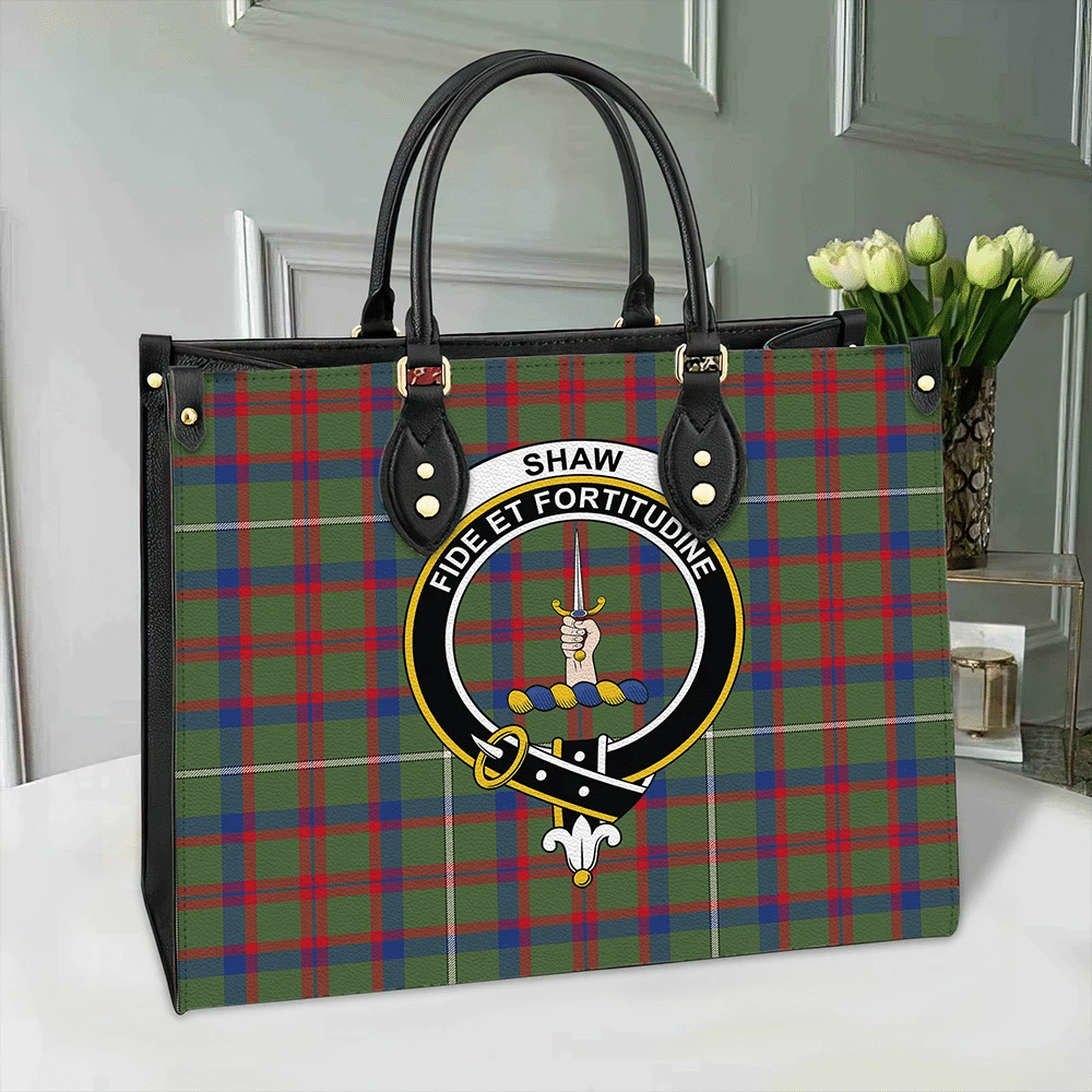 Shaw Green Modern Tartan Crest Leather Bag