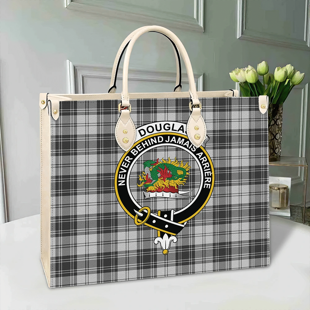 Douglas Grey Modern Tartan Crest Leather Bag