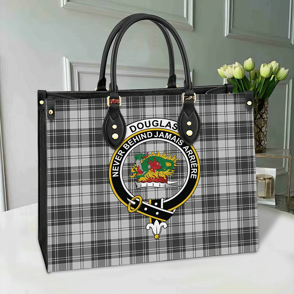 Douglas Grey Modern Tartan Crest Leather Bag