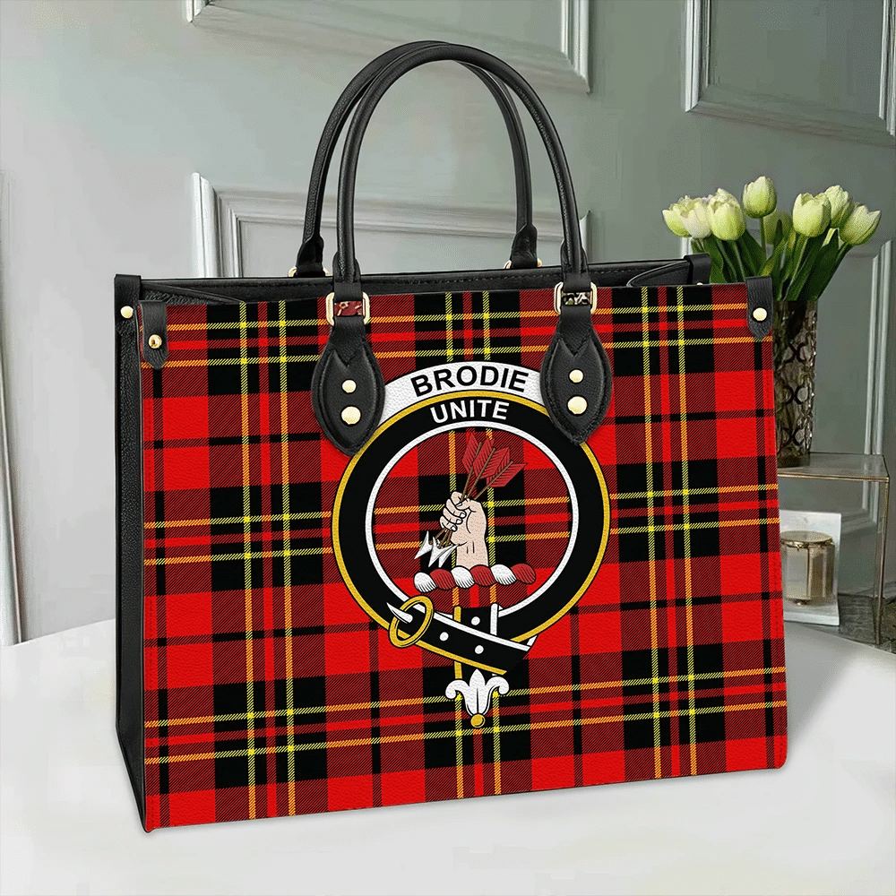 Brodie Modern Tartan Crest Leather Bag