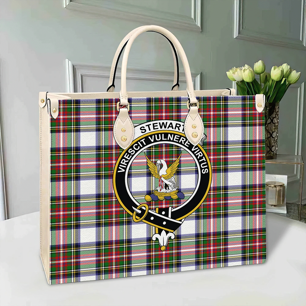 Stewart Dress Modern Tartan Crest Leather Bag