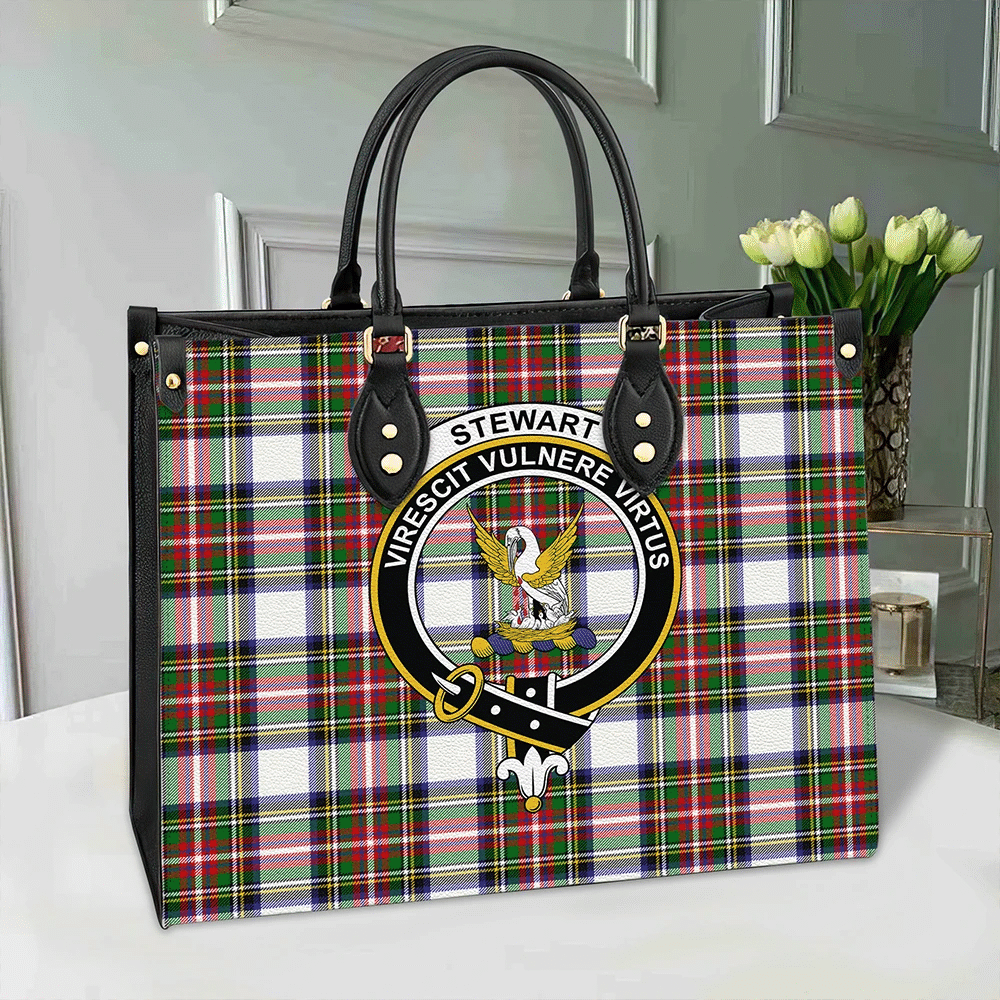 Stewart Dress Modern Tartan Crest Leather Bag