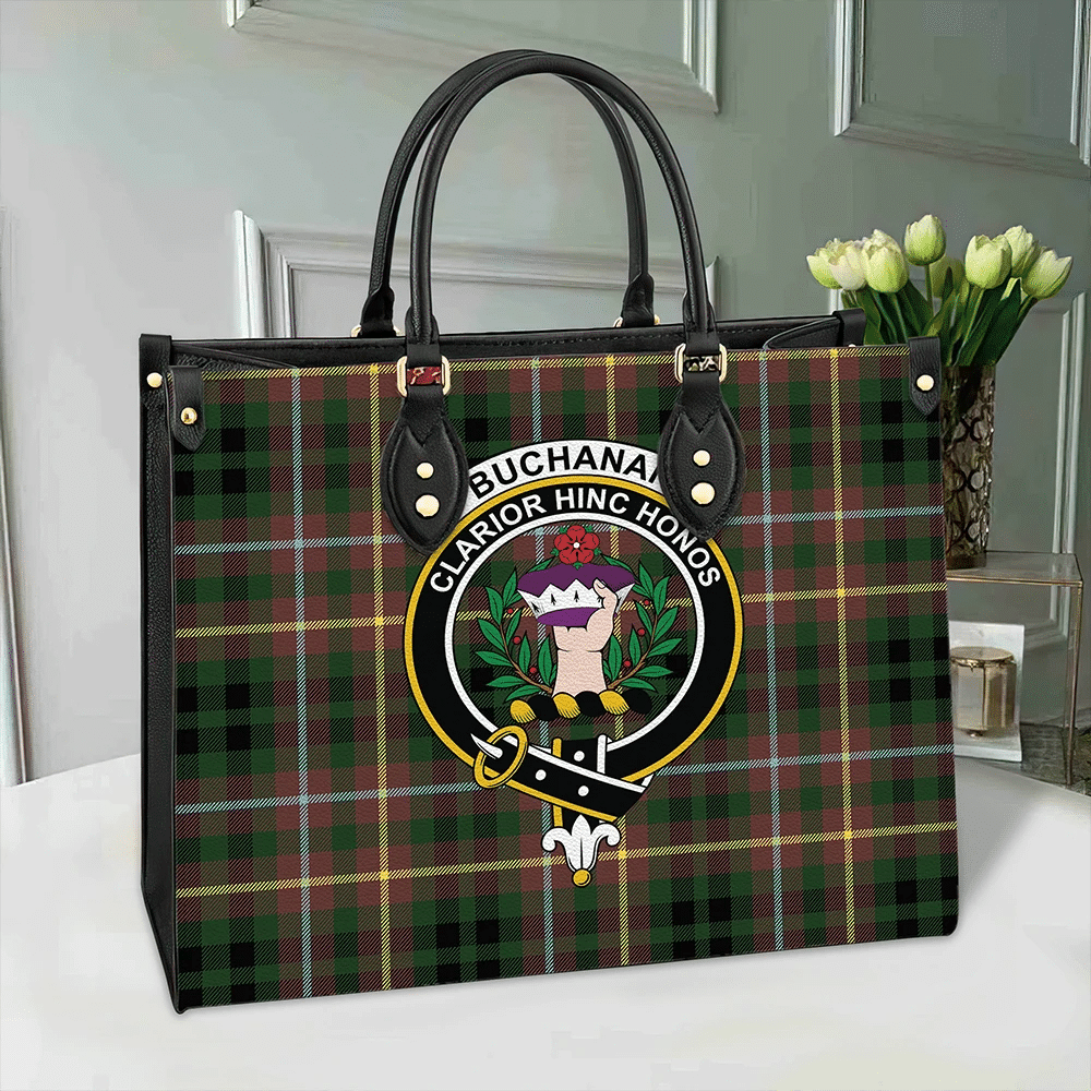 Buchanan Hunting Tartan Crest Leather Bag