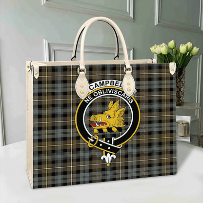 Campbell Argyll Weathered Tartan Crest Leather Bag