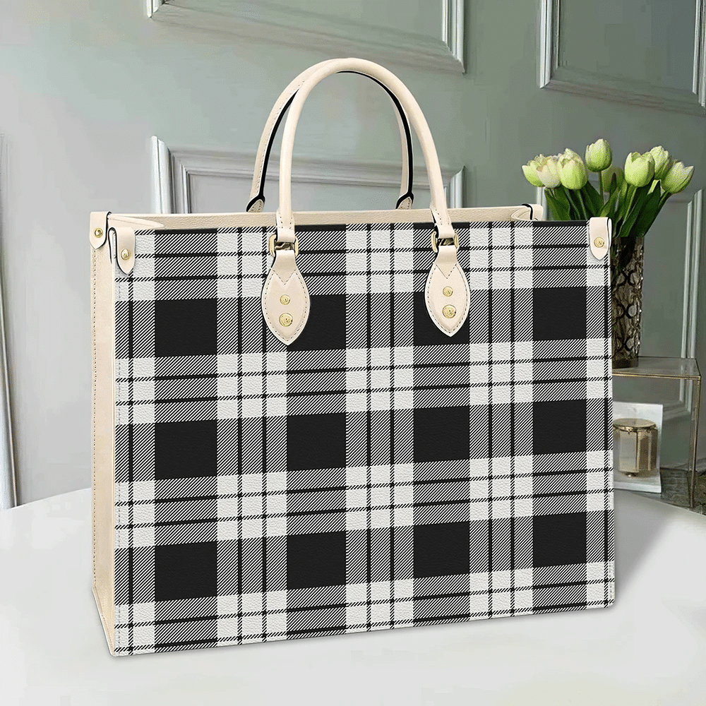 MacFarlane Black & White Tartan Leather Bag