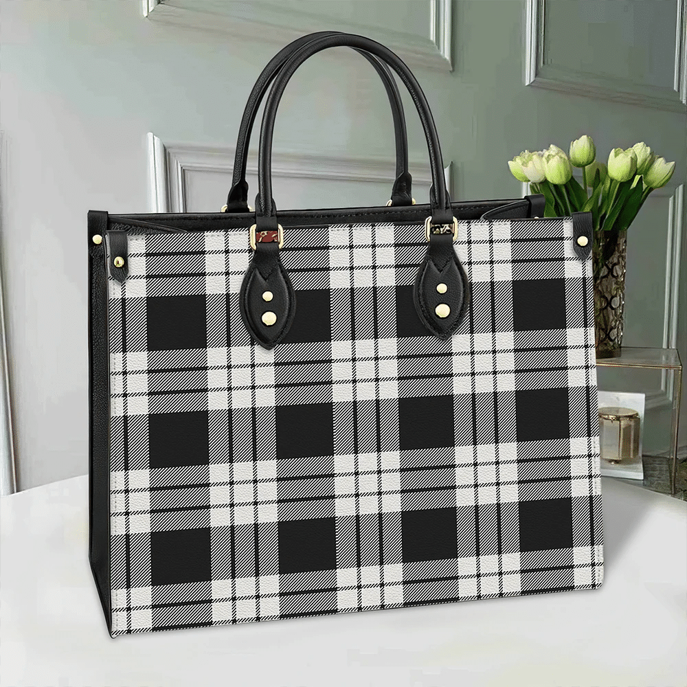 MacFarlane Black & White Tartan Leather Bag