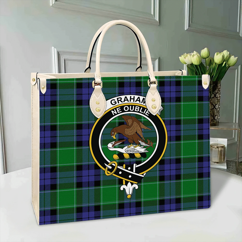 Graham of Menteith Modern Tartan Crest Leather Bag