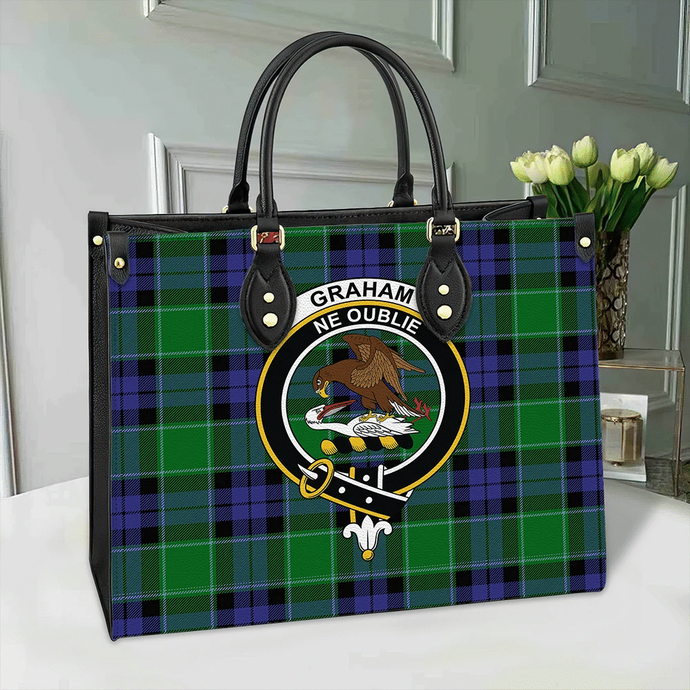 Graham of Menteith Modern Tartan Crest Leather Bag