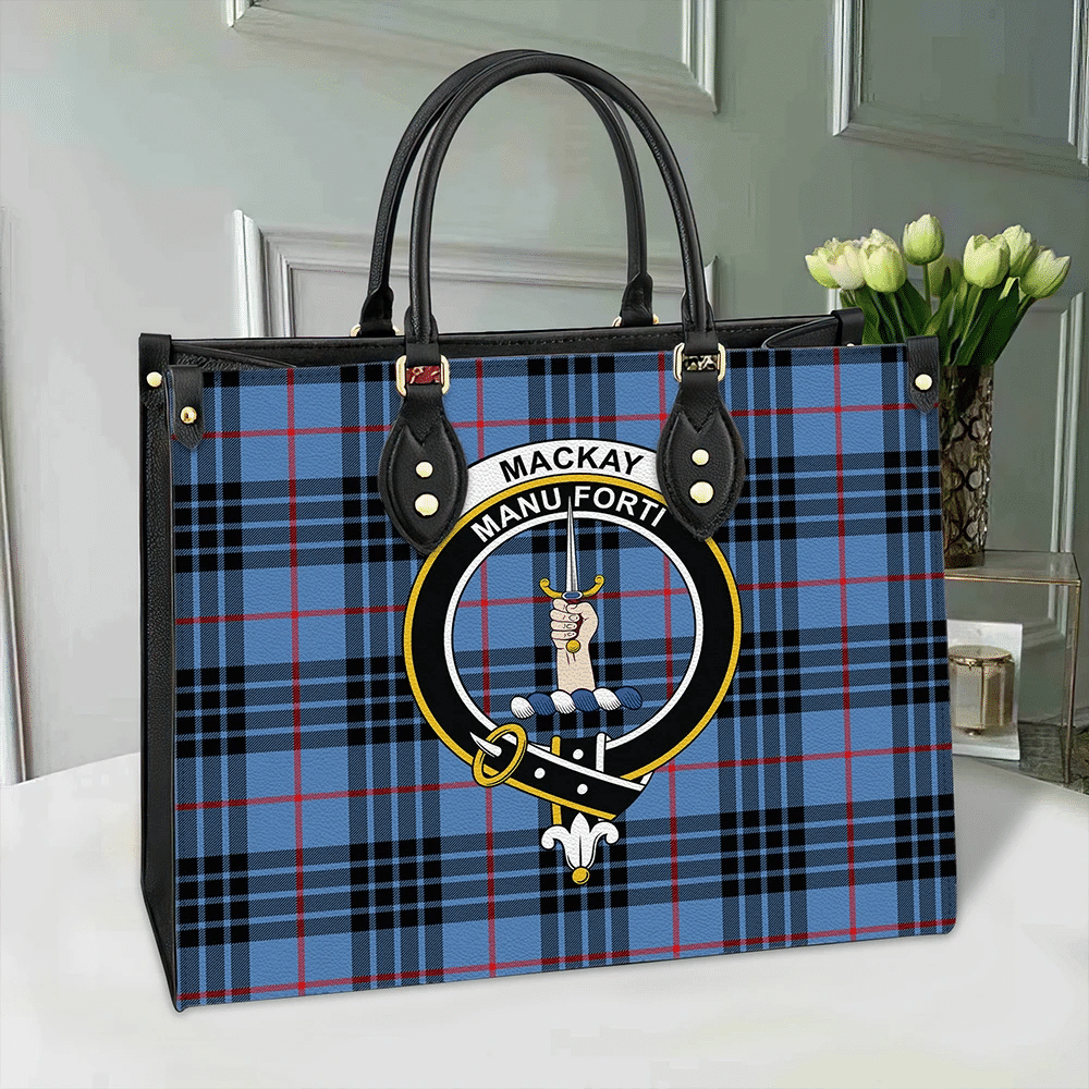 MacKay Blue Tartan Crest Leather Bag