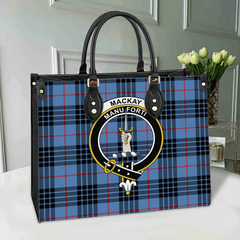 MacKay Blue Tartan Crest Leather Bag
