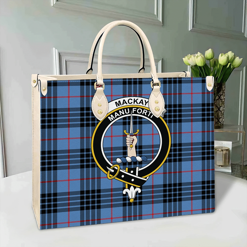 MacKay Blue Tartan Crest Leather Bag