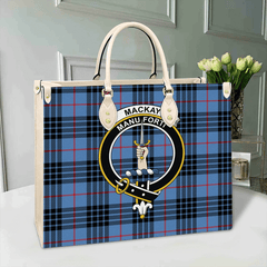 MacKay Blue Tartan Crest Leather Bag