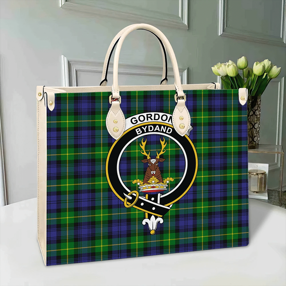 Gordon Modern Tartan Crest Leather Bag