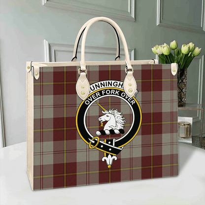 Cunningham Burgundy Dancers Tartan Crest Leather Bag