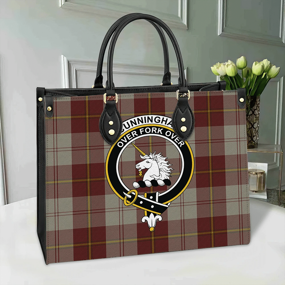 Cunningham Burgundy Dancers Tartan Crest Leather Bag