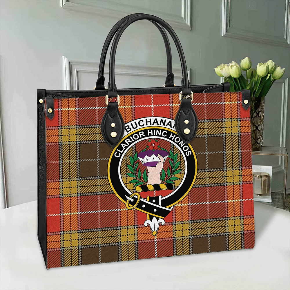 Buchanan Old Set Weathered Tartan Crest Leather Bag