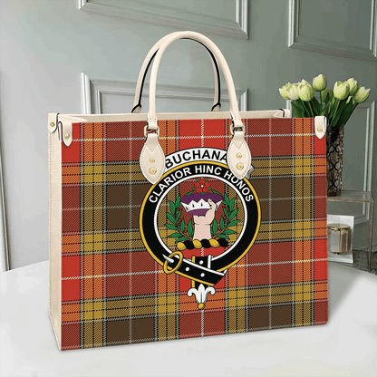 Buchanan Old Set Weathered Tartan Crest Leather Bag