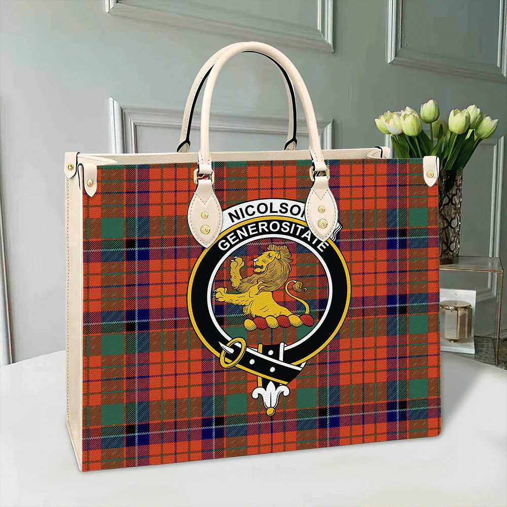 Nicolson Ancient Tartan Crest Leather Bag