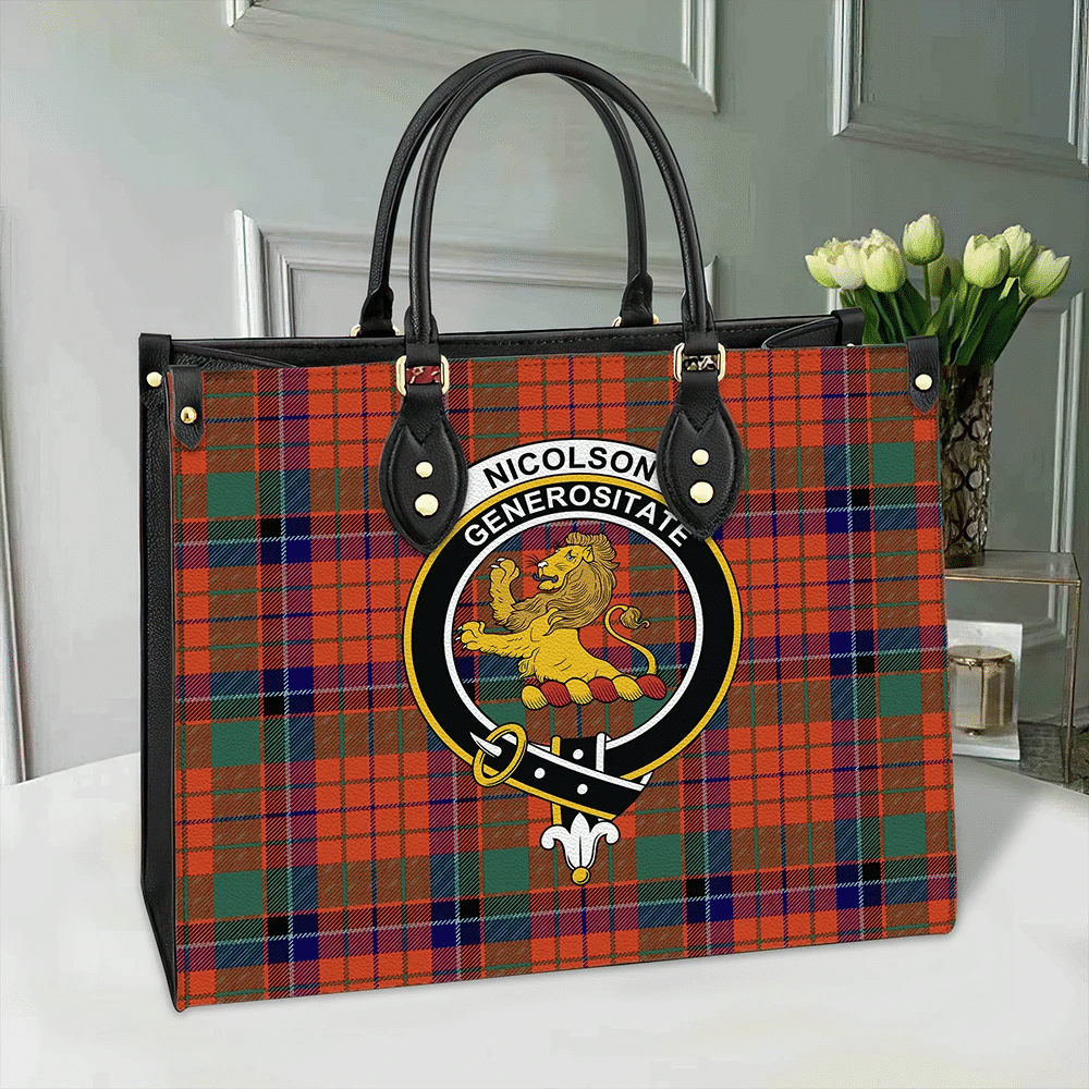 Nicolson Ancient Tartan Crest Leather Bag