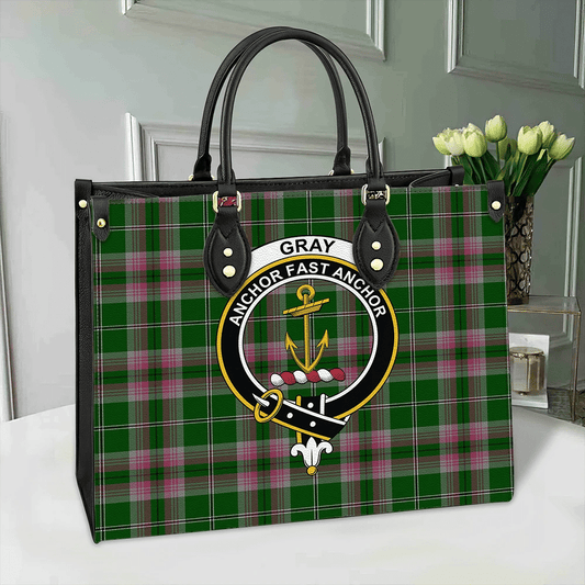 Gray Tartan Crest Leather Bag