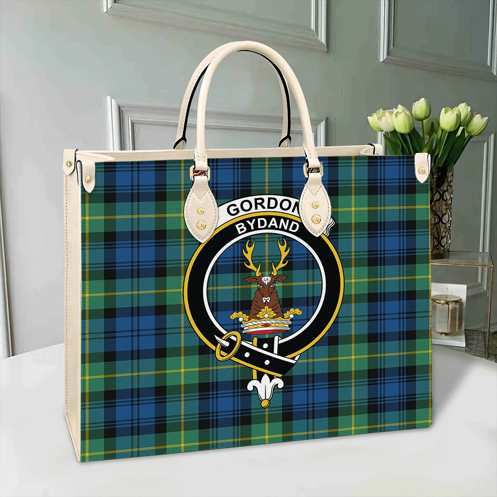 Gordon Ancient Tartan Crest Leather Bag