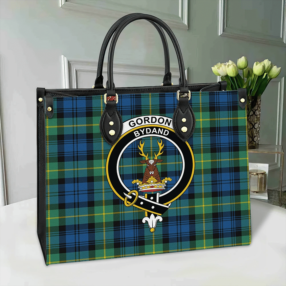 Gordon Ancient Tartan Crest Leather Bag