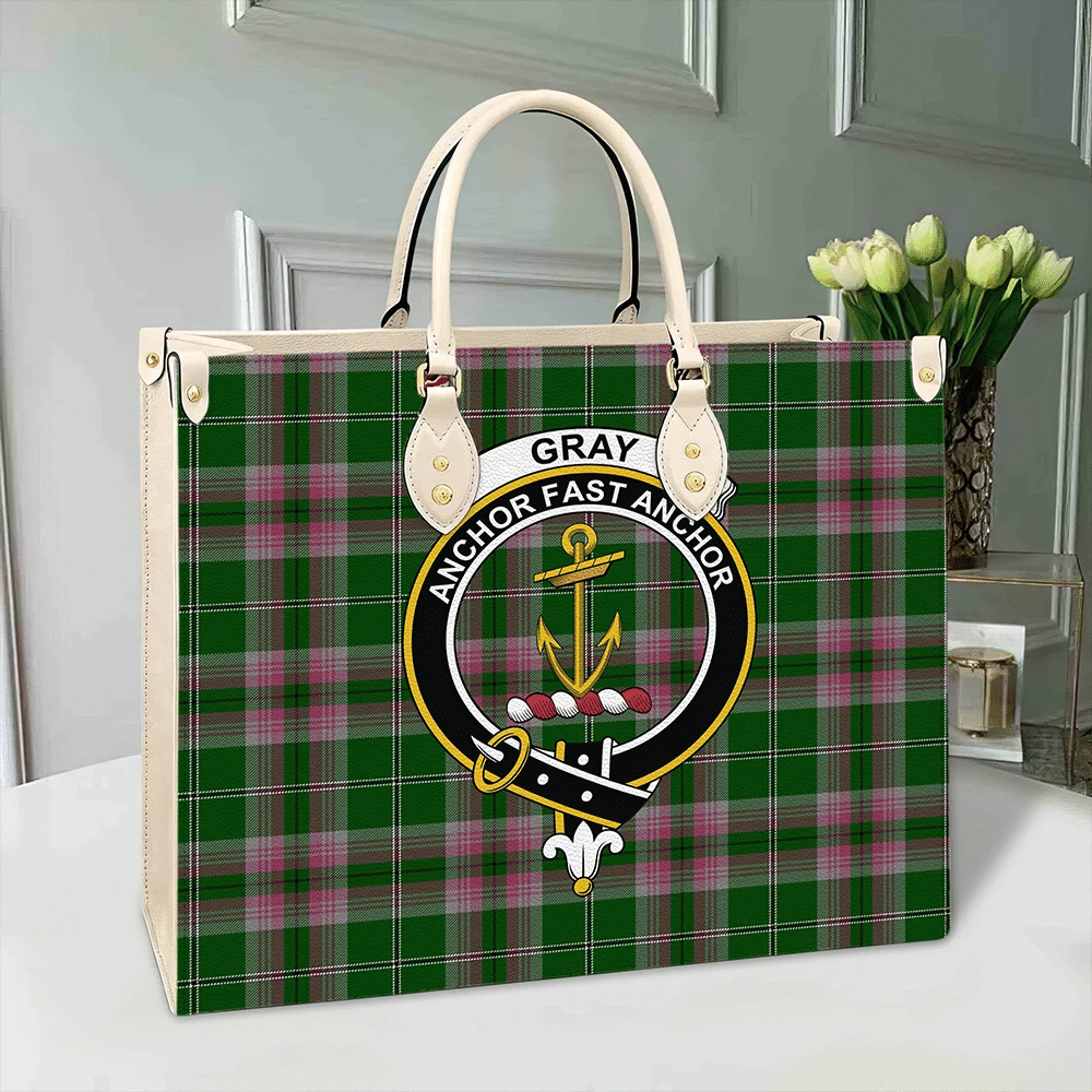 Gray Tartan Crest Leather Bag