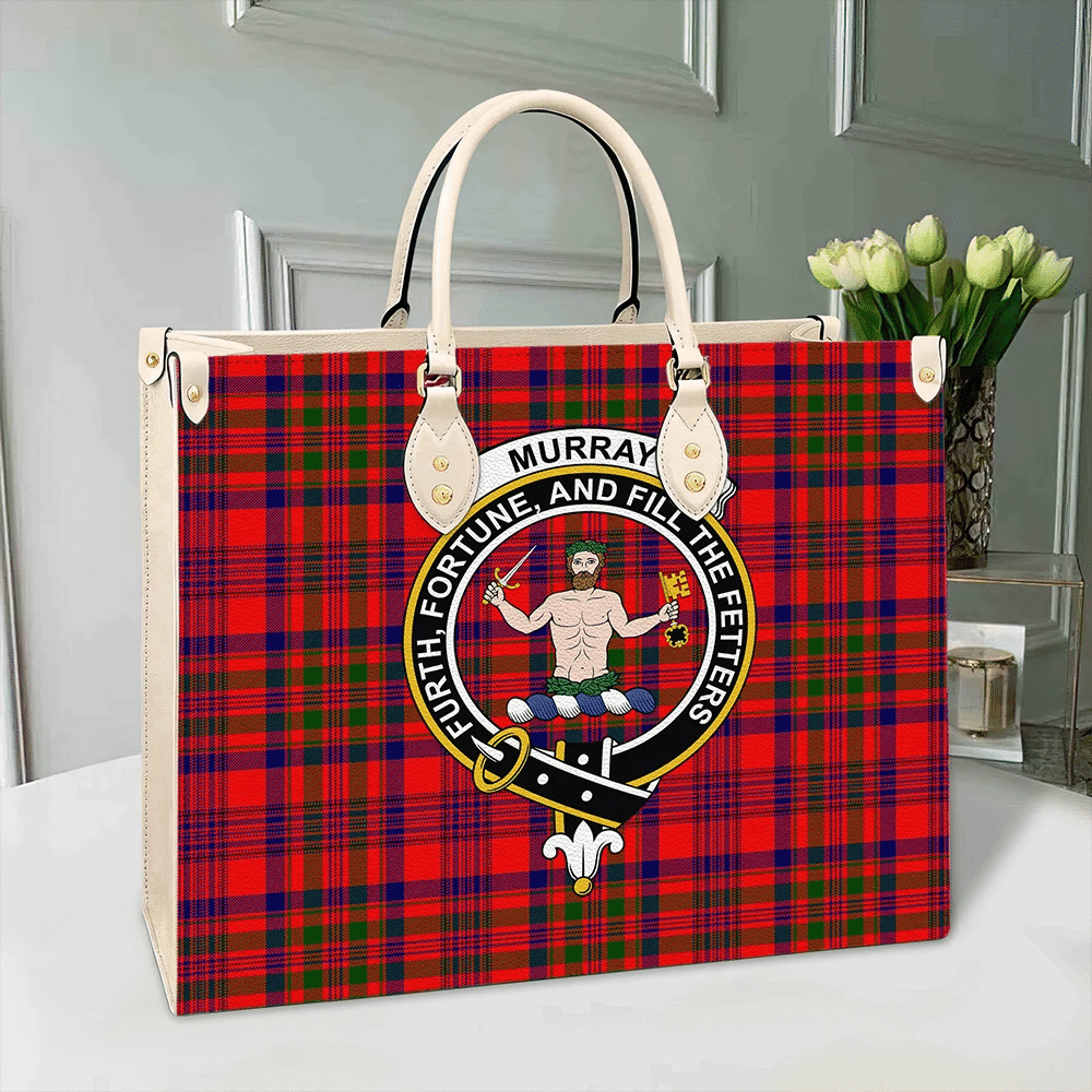 Murray of Tulloch Modern Tartan Crest Leather Bag