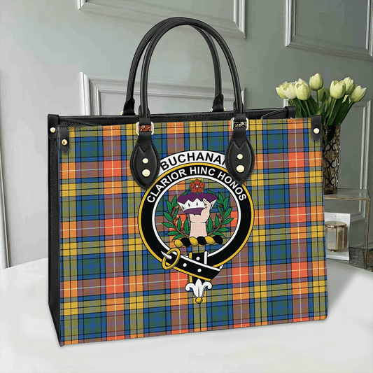 Buchanan Ancient Tartan Crest Leather Bag