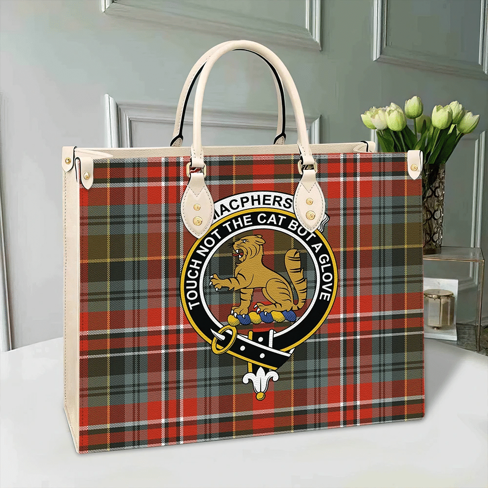 MacPherson Weathered Tartan Crest Leather Bag