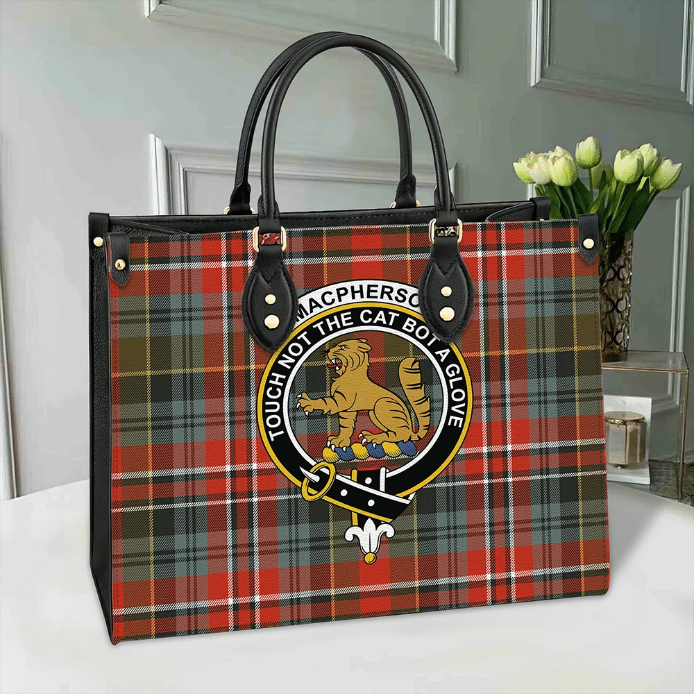 MacPherson Weathered Tartan Crest Leather Bag