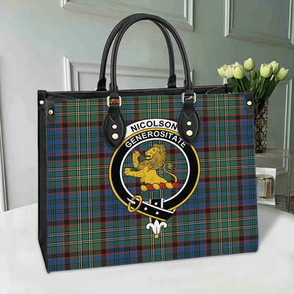 Nicolson Hunting Ancient Tartan Crest Leather Bag