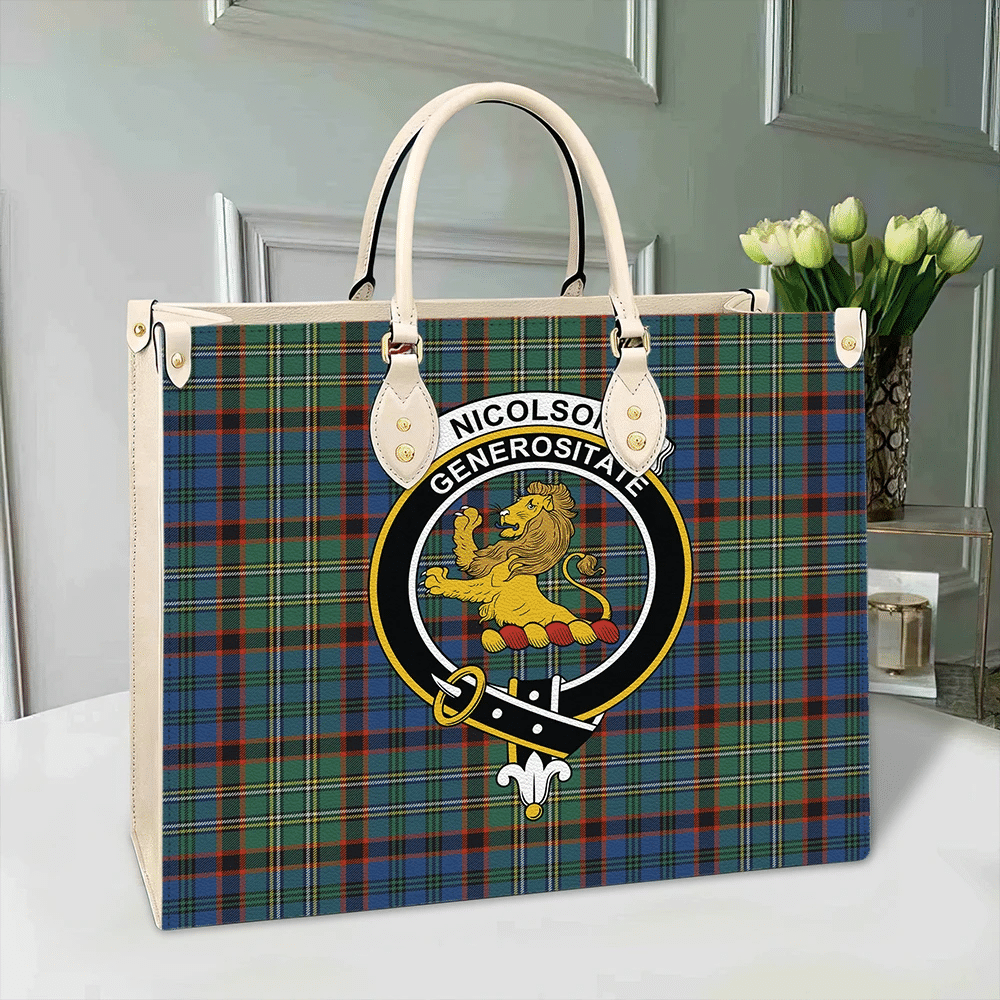 Nicolson Hunting Ancient Tartan Crest Leather Bag