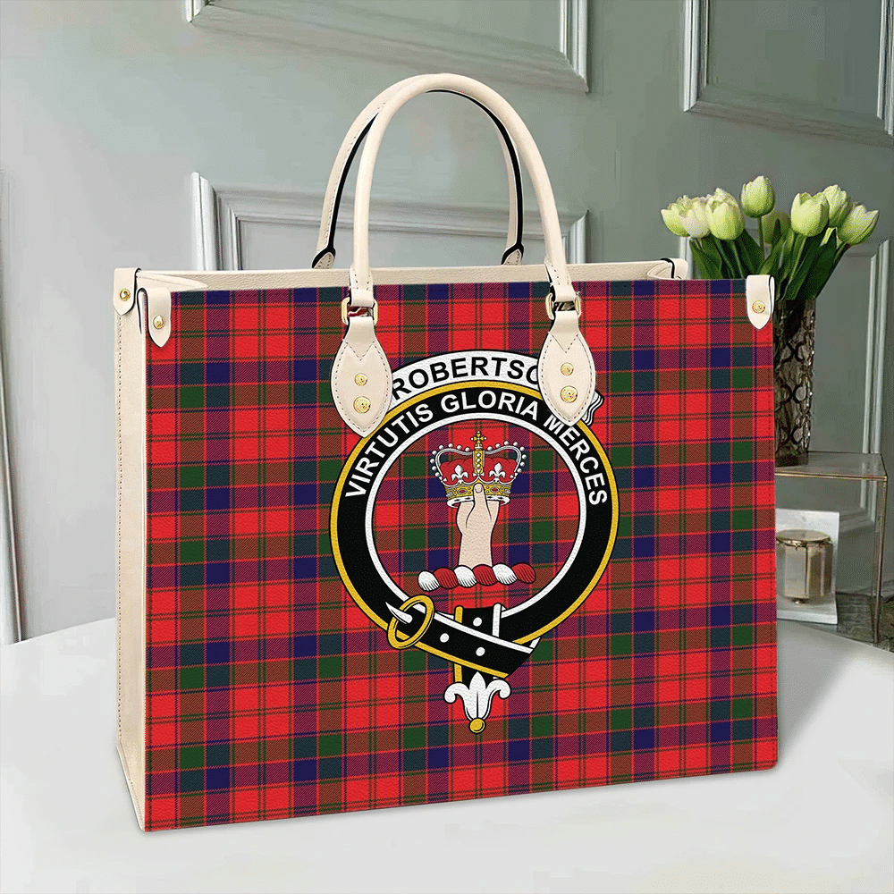 Robertson Modern Tartan Crest Leather Bag