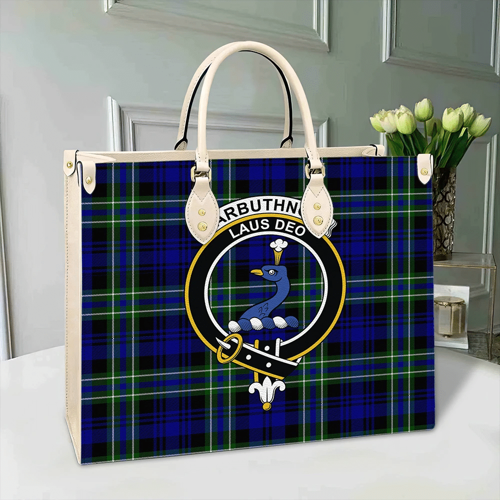 Arbuthnot Modern Tartan Crest Leather Bag