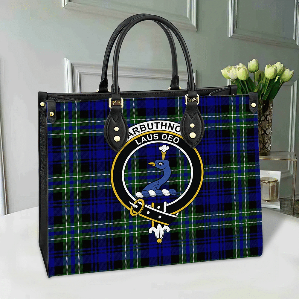 Arbuthnot Modern Tartan Crest Leather Bag