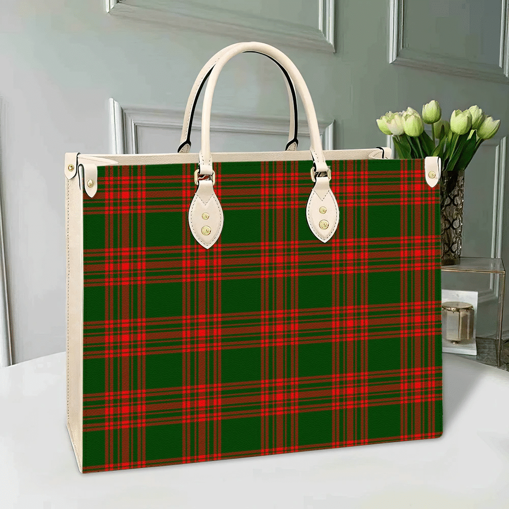 Menzies Green Modern Tartan Leather Bag