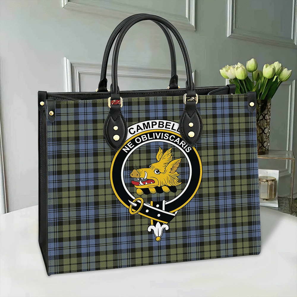 Campbell Faded Tartan Crest Leather Bag