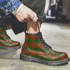 Menzies Green Modern Tartan Plaid Leather Boots